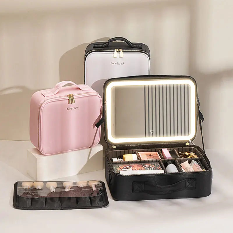 Luxe Travel Organizer Bag with LED Mirror