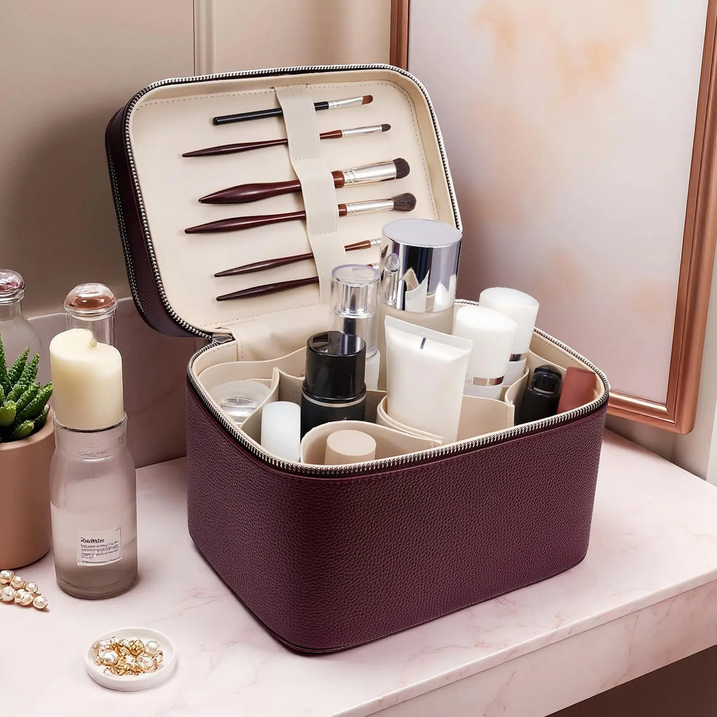 Double-Layer Vanity Case — PU Leather Travel Bag